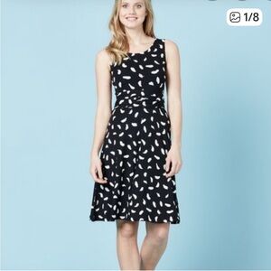 Boden Tie Waist Ballet Dress Black and Ivory Brushstroke. Size 12L.